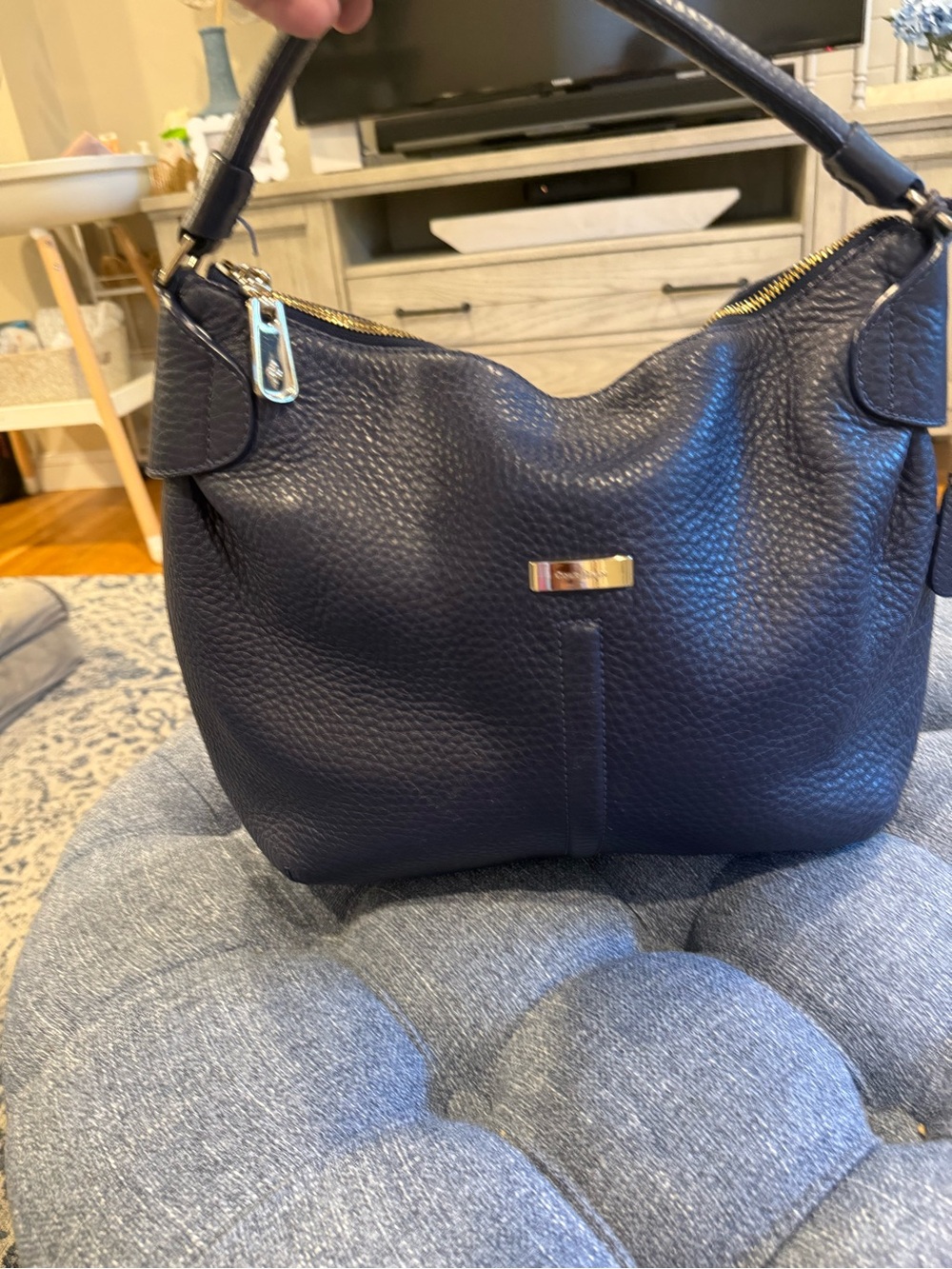 Cole Haan Navy Pebbled Leather Hobo Shoulder Bag